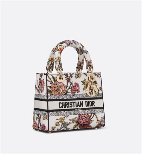 medium lady d-lite bag multicolor tie & dior embroidery|Lady D.